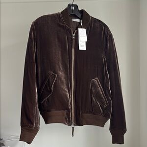 Vince Brown Bomber Jacket Velvet Ribbed